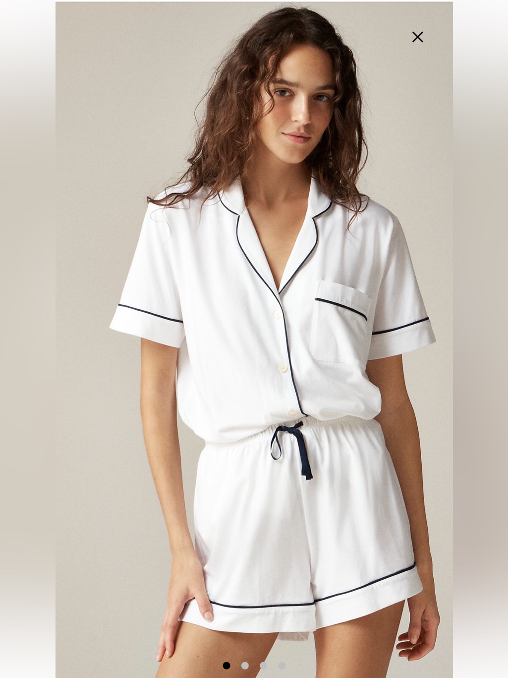 J. Crew Dreamy Cotton-Blend Pajama Short Set White Navy Trim